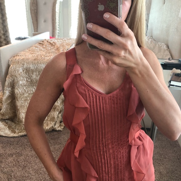 LC Laura Conrad Ruffle Top Coral Orange Small - Picture 5 of 6